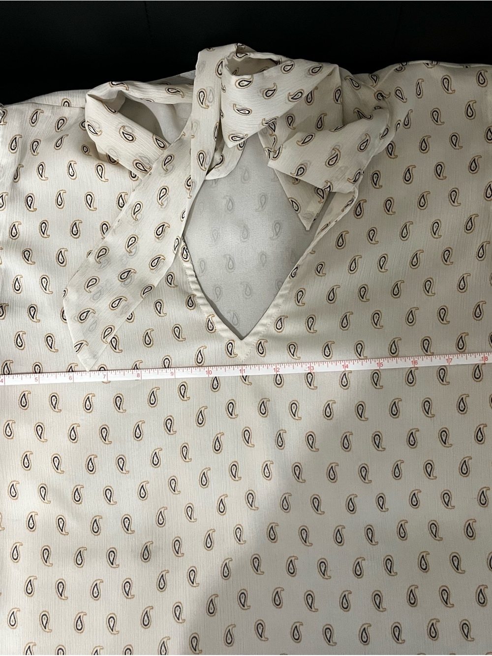 Ann Taylor Cream Paisley Tie-Neck Blouse - Picture 5 of 9